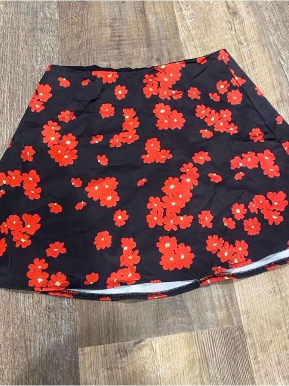 White Fox Boutique Black Mini Skirt with Red Floral Print